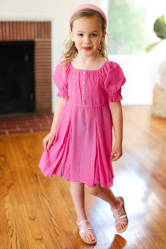 Adorable Dark Rose Button Square Neck Ruche Dress