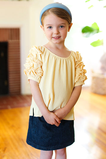 Lovely Lemon Ruffle Sleeve Side Slit Top