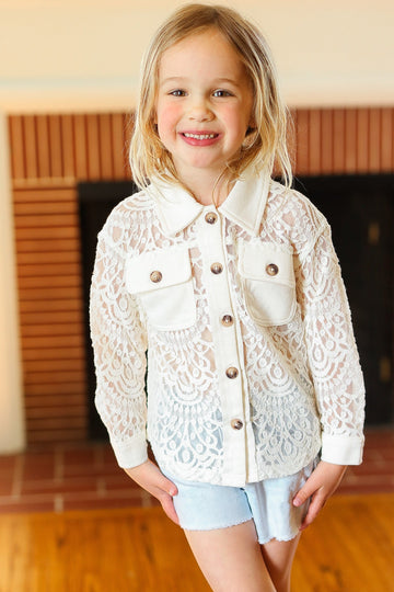 Giddy Up Cream Cotton Floral Lace Button Down Top