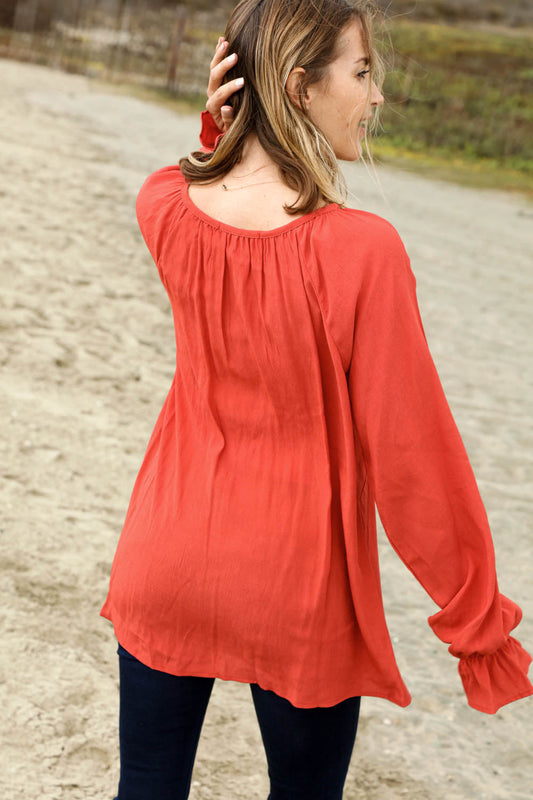 Sunset Viscose Crepe Raglan Babydoll Woven Top