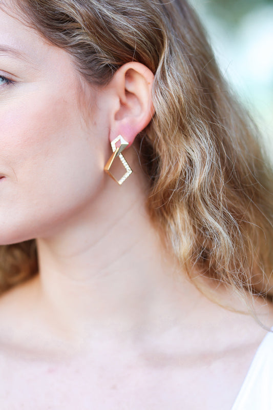 Pretty in Gold Rectangular Rhinestone Studded Earrings