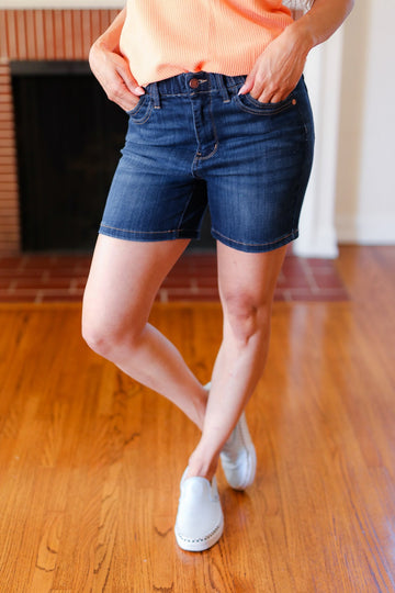 Judy Blue Dark Wash High Rise Elastic Waist Shorts