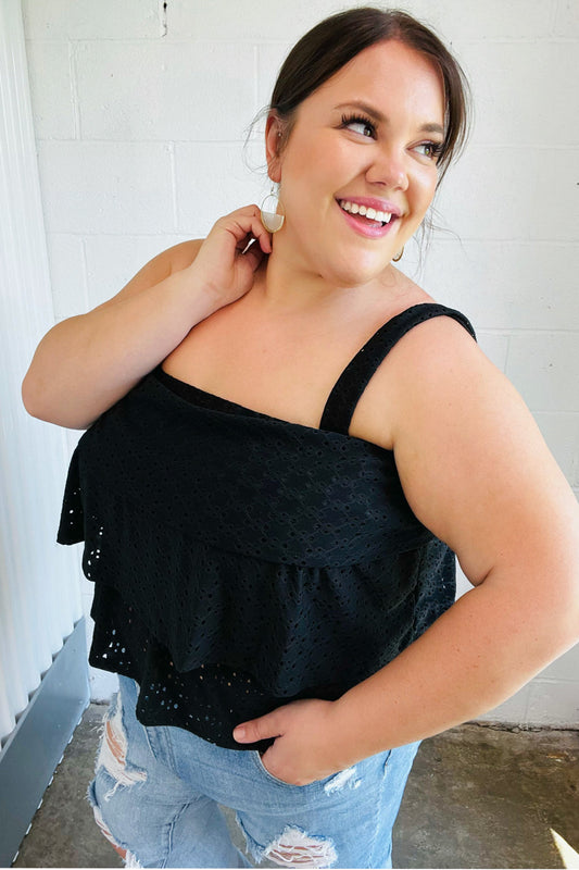 Black Eyelet Tiered Sleeveless Lined Top